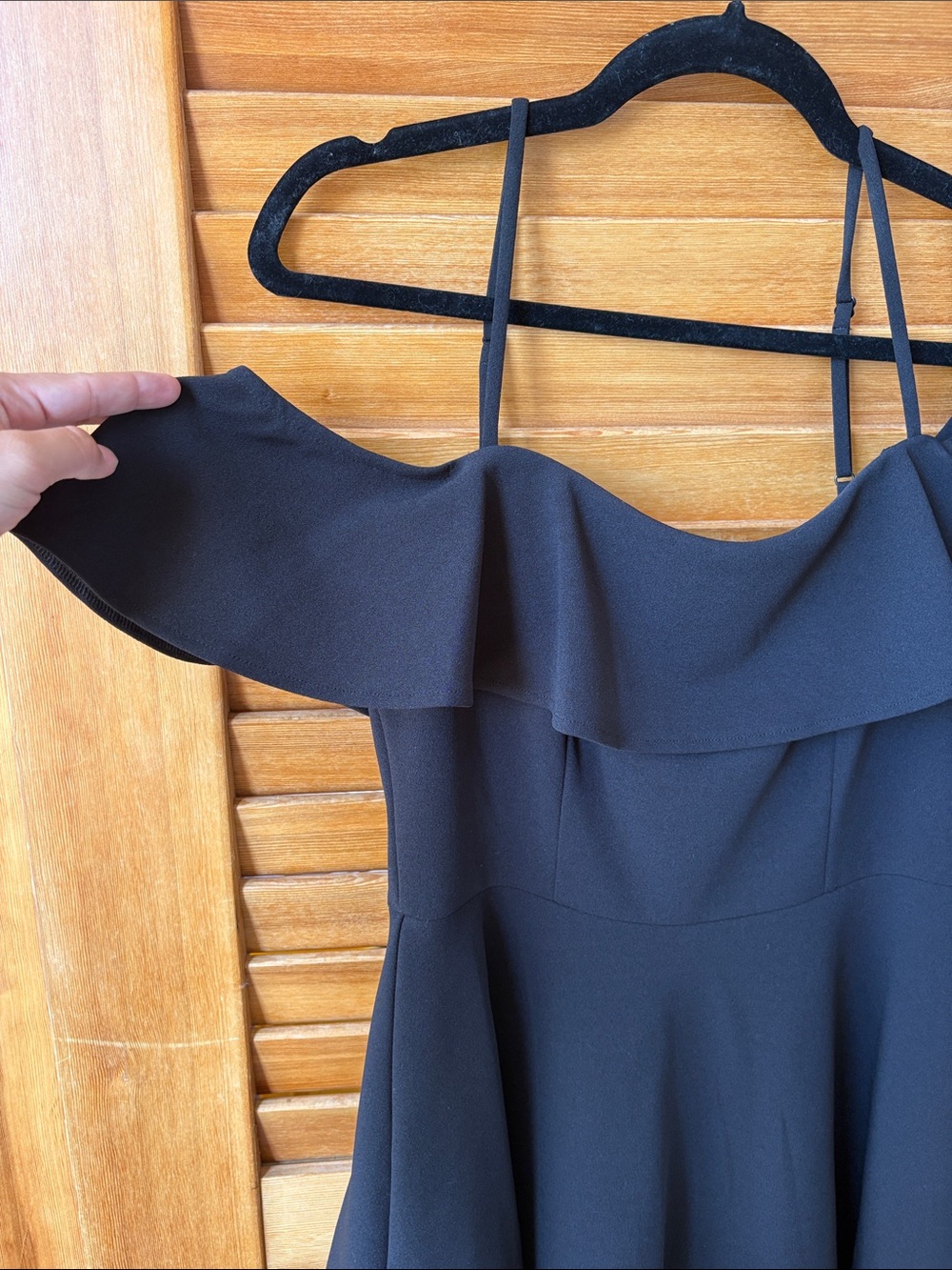 B Darlin Black Off-Shoulder Ruffle Skater Mini cocktail Dress - Picture 3 of 6